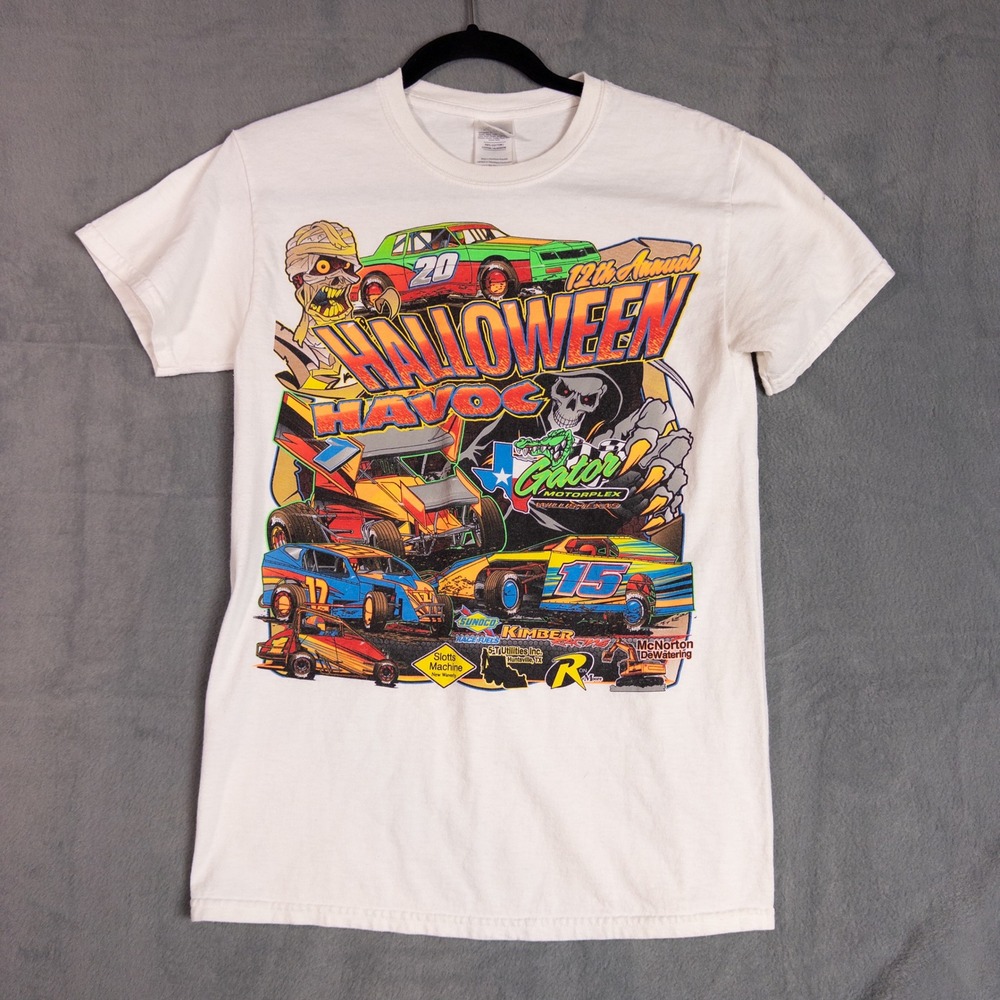 Gildan T-Shirt Unisex Small White Halloween Havoc Gator Motorplex Tee